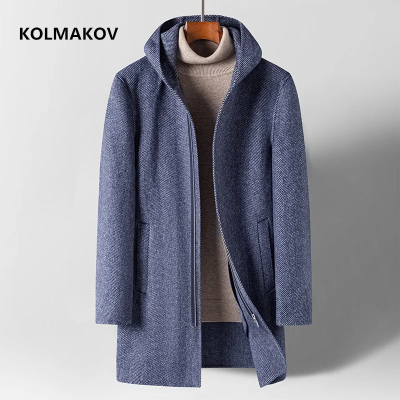 2024 new arrival Winter mens hoooded Double sided wool coat casual woolen trench high quality single-breasted jacket men