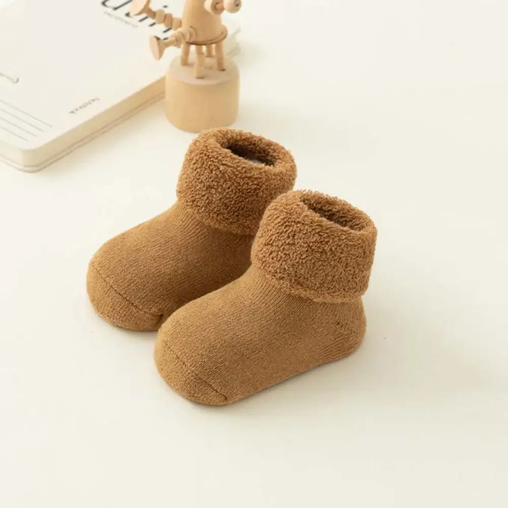 4 ペア無地厚みのあるベビーソックス滑り止め冬秋幼児学習ウォークソックス暖かいベビー靴下ホームスリープソックス