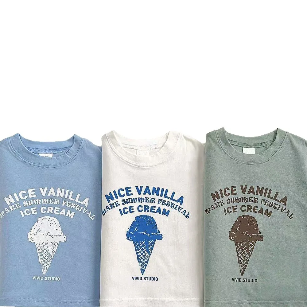 2025 Summer New Children Short Sleeve T Shirts Baby Ice Cream Print T Shirt Cute Boys Girls Tee Cotton Kids Tops Infant Clothes