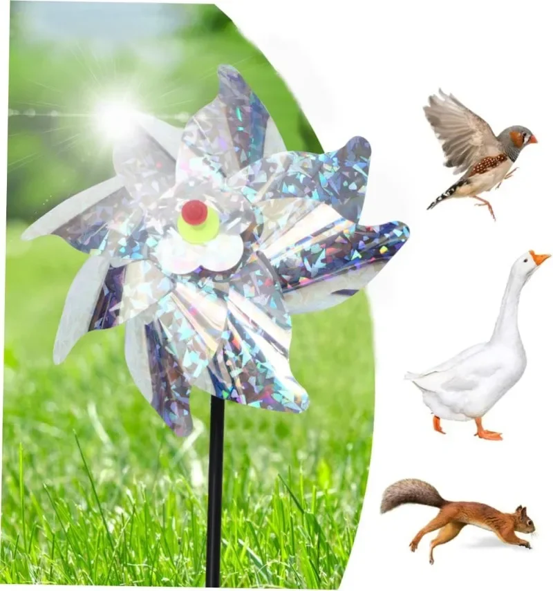 Bird Repeller Windmill Bird Repellent Silver Laser Windmill Reflective Rotating Pinwheel Farm Estate Garden Decor Bird Repeller
