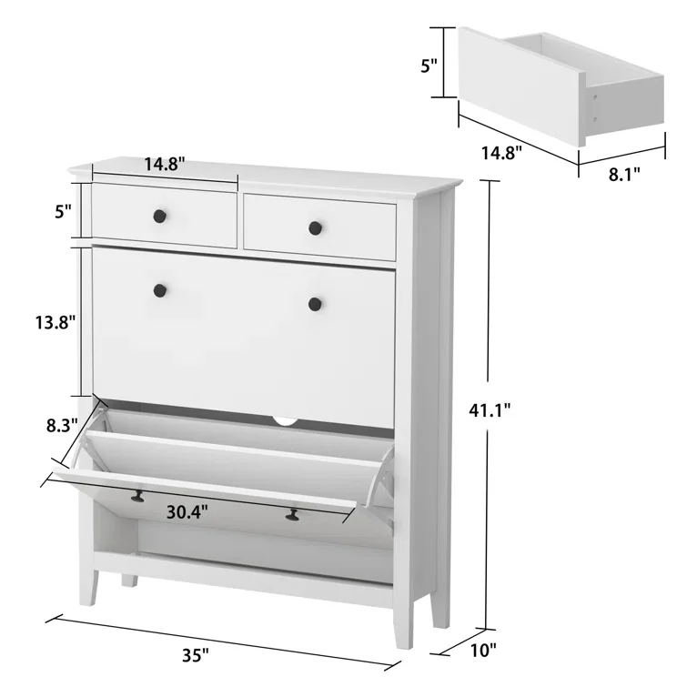 Newly Designed Shoe Cabinet with Two Large Drawers  Multi Function Various Storage 24 Pair Shoe Storage Cabinet
