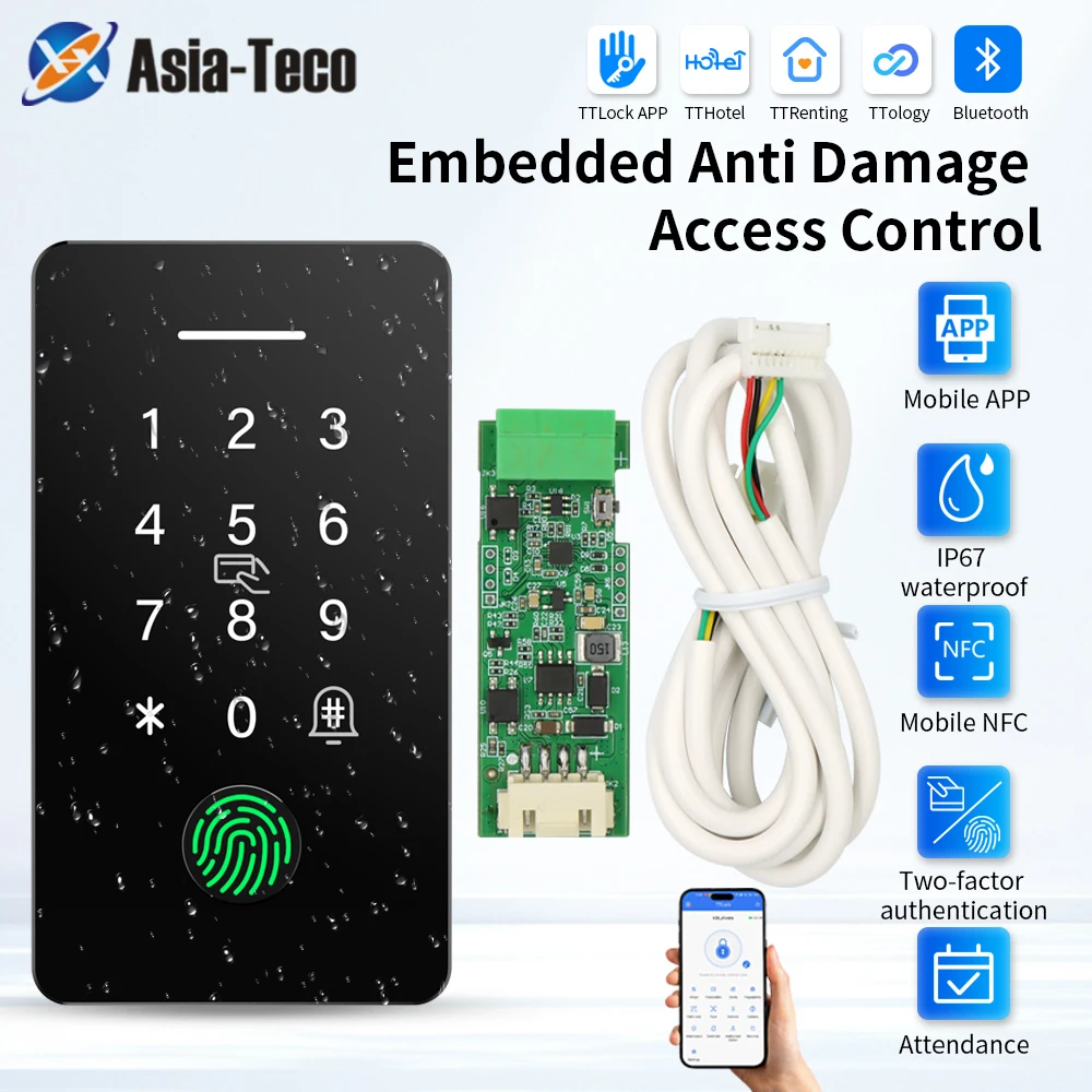 Waterproof Embedded TTLOCK APP Fingerprint Access Control Kits with Security Module System 13.56MHz NFC Card for Bank/Government