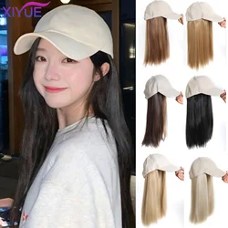 XIYUE Baseball cap wig Synthetic Wigs With White Hat Long Straight Hair Wigs For Women connect Hat One Piece Wig Hat adjustable