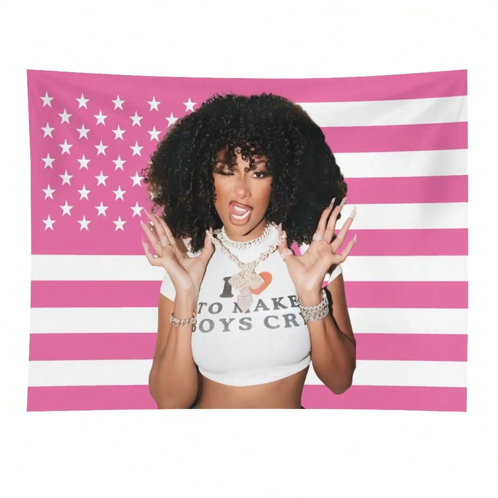 Megan Tapestry Thee Stallion Pink American Flag- Aesthetic Wall Decor, Hip-Hop Merch, Concert Room Decor, Trendiest Megan Gift