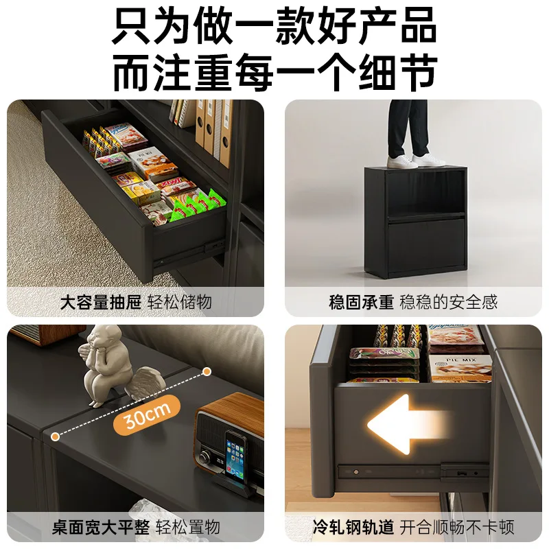 Solid wood bookcase, black floor-to-ceiling storage cabinet, sofa side cabinet