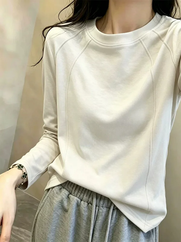Chic round Neck Long Sleeve T-Shirt Women's Patchwork Base Shirt Design Sense 2026 New Style Korean Version Commute Wind