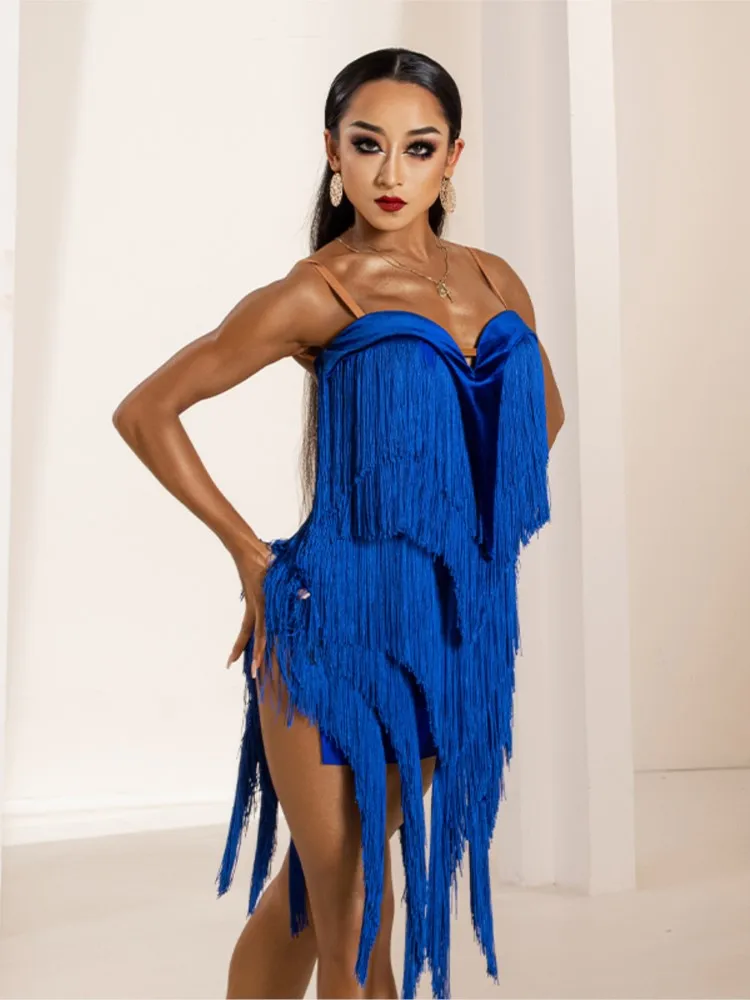 

New 2023 Professional Premium Latin Dance Skirt Training Sling Tassel Dress