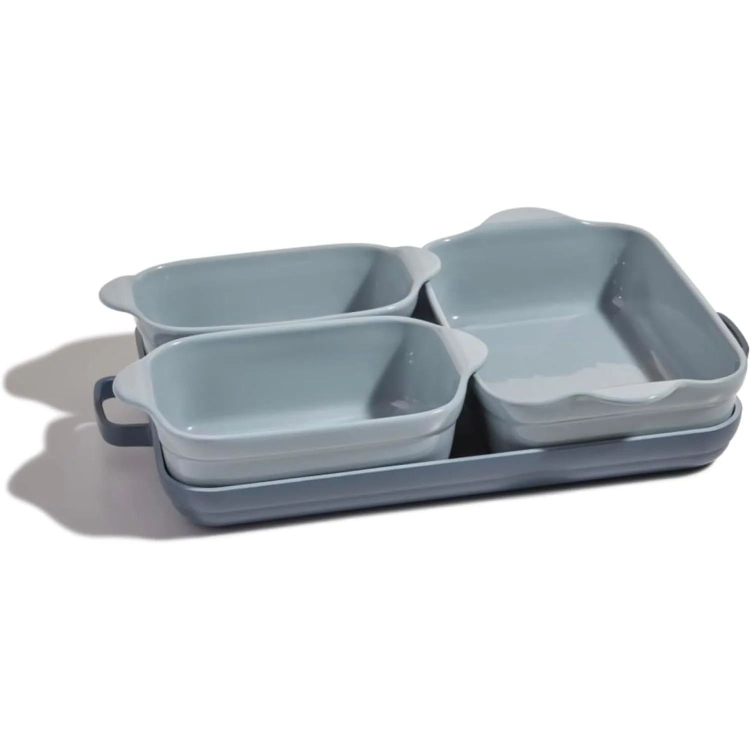 

Our Place Bakeware Set 5-Piece Nonstick Toxin-Free Ceramic Stoneware Set with Oven Pan Bakers Oven Mat Space-Saving Blue Salt