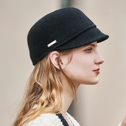 2024 wool knight hat short brimmed duck snake hat equestrian hat fashionable and versatile black female autumn and winter Cap