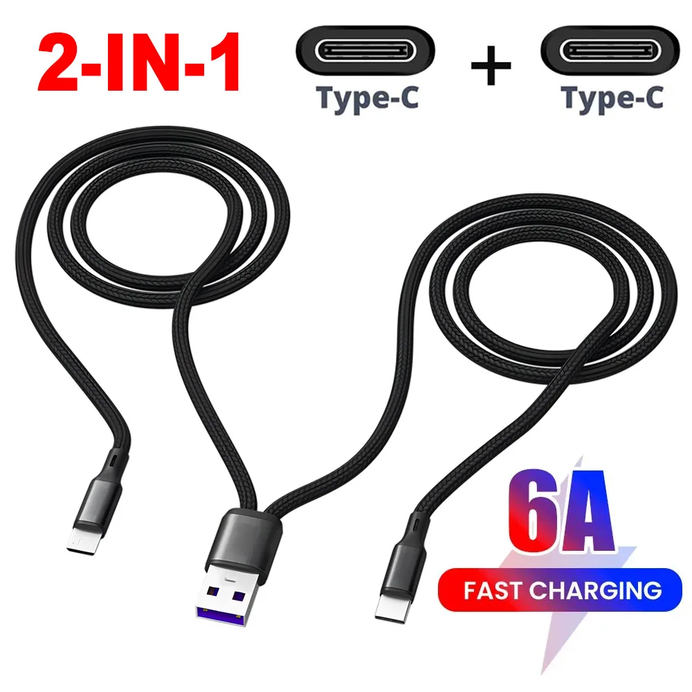 1.2 Meter 2 in 1 USB Type C Cable 6A Fast Charging Wire USB C To Type C Data Line For Samsung Huawei Xiaomi Phone charge Cords