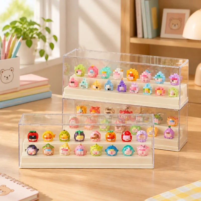 Transparent Acrylic Showcase Box with Protective Dust Cover for Tiny Collectibles and Mini Statues