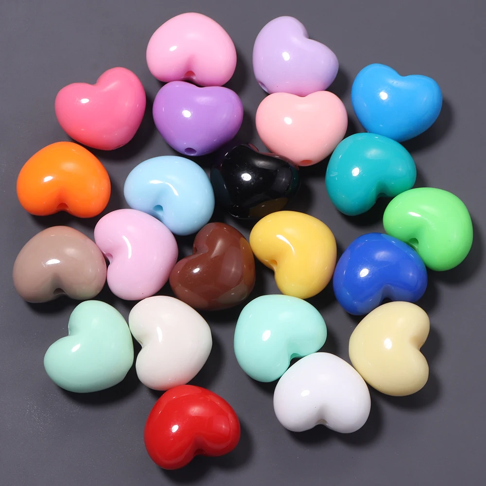 10 Stück/Lot 22x18mm einfarbige Herzform-Perlen, lose Acryl-Abstandshalterperlen für DIY-Charms, Armbänder, Schlüsselanhänger, Anhänger, Zubehör