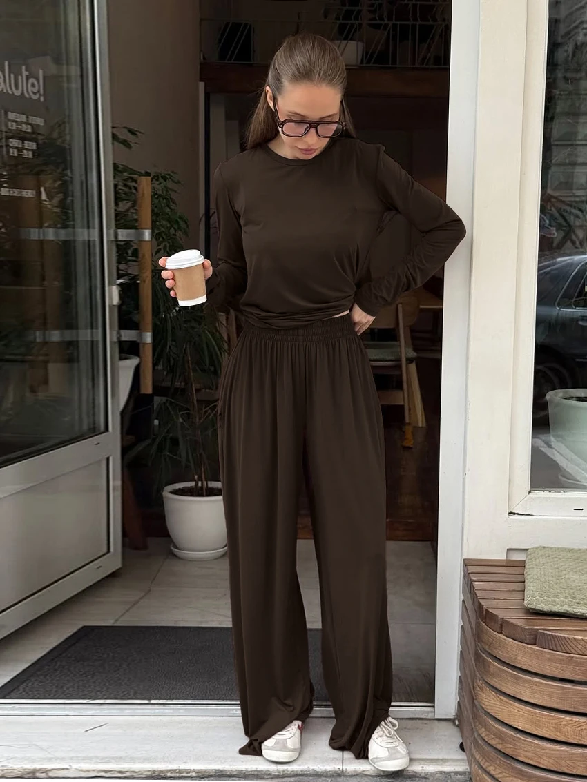 

Marthaqiqi Knitted Winter Female Nightwear Suit O-Neck Sleepwear Long Sleeve Nightgowns Pants Casual Women Pajamas 2 Piece Sets
