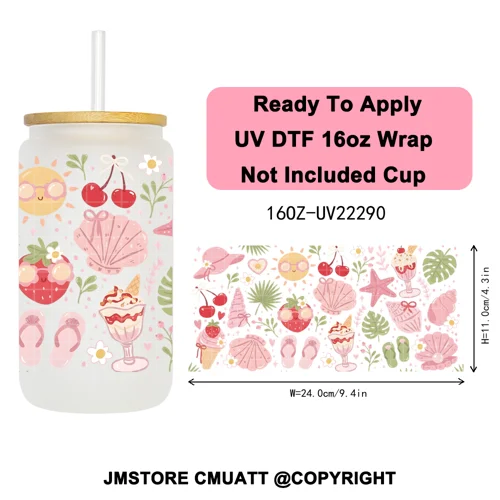 Girly Candyland Sweet Treats Summer Fruits UV DTF Cup Wrap Ready To Apply Durable Transfer Stickers For 16OZ Libbey Glass Can