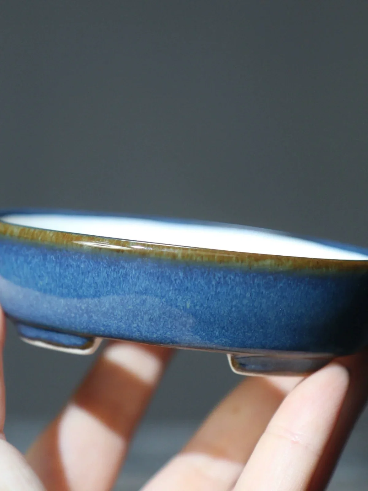 Porcelain Colorful Oval Glazed Round Bonsai Pot, Chinese Small Vase,Garden Decoration, Tradition