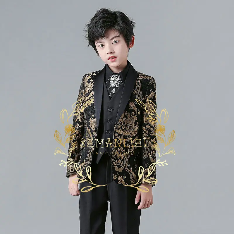 2023 Floral Boy Suit Set Kids 3 Pieces Suits for Weddings Suits Children Formal Dress for Boys Kids Tuxedo (Jacket+Pants+Vest)