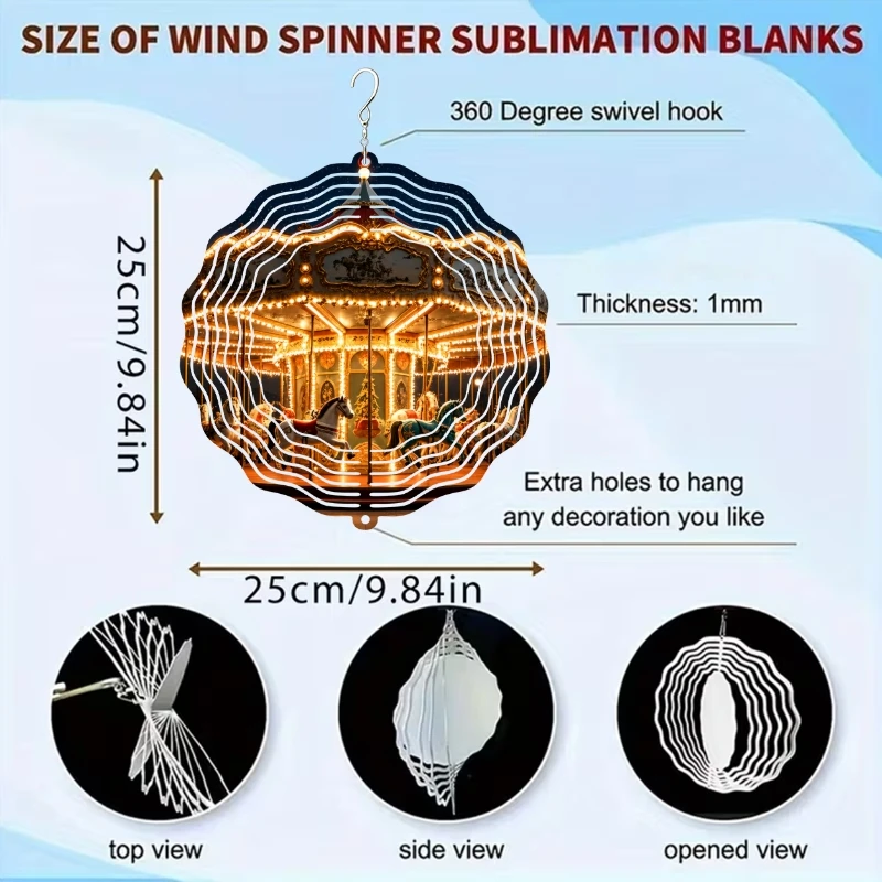 CIFBUY 360 Degree Rotating Wind Spinner Large Metal Wind Chime 3D Kaleidoscope Pattern Garden Yard Patio Outdoor Hanging Decor