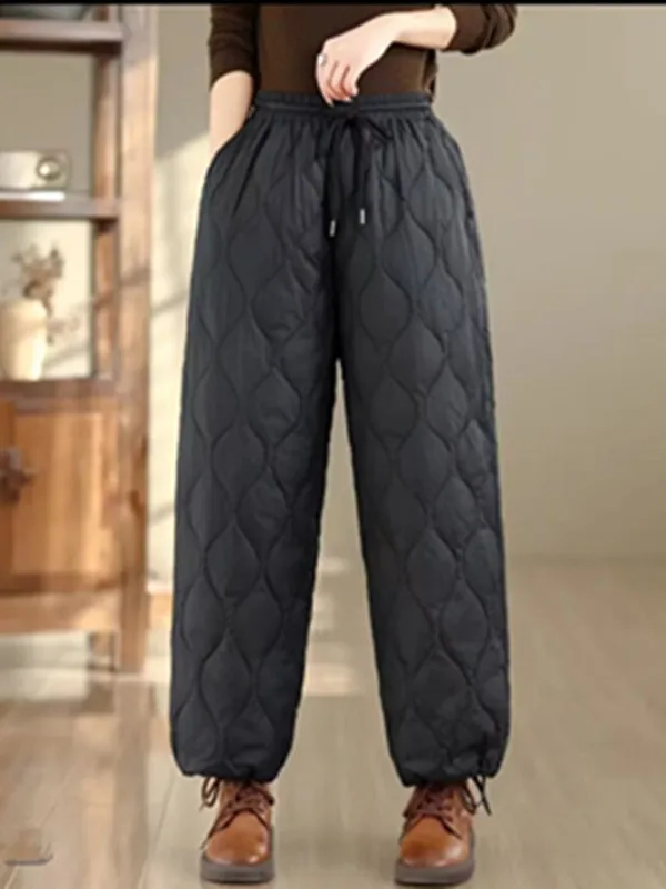 Winter Casual Warm Cotton-lined Straight Leg Pants Women's High Waist Elastic Waisand Versatile Comfortable Faionable
