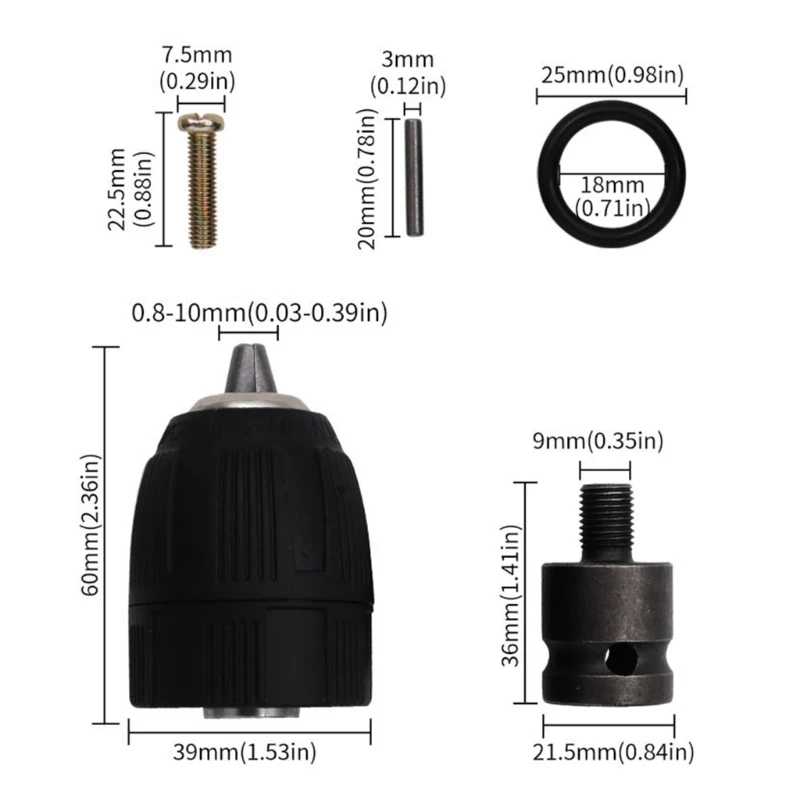 0.8 มม.-10 มม.Keyless Drill Chuck 3/8-24UNF เจาะเกลียวสำหรับมือไฟฟ้าเจาะอะแดปเตอร์ Converter