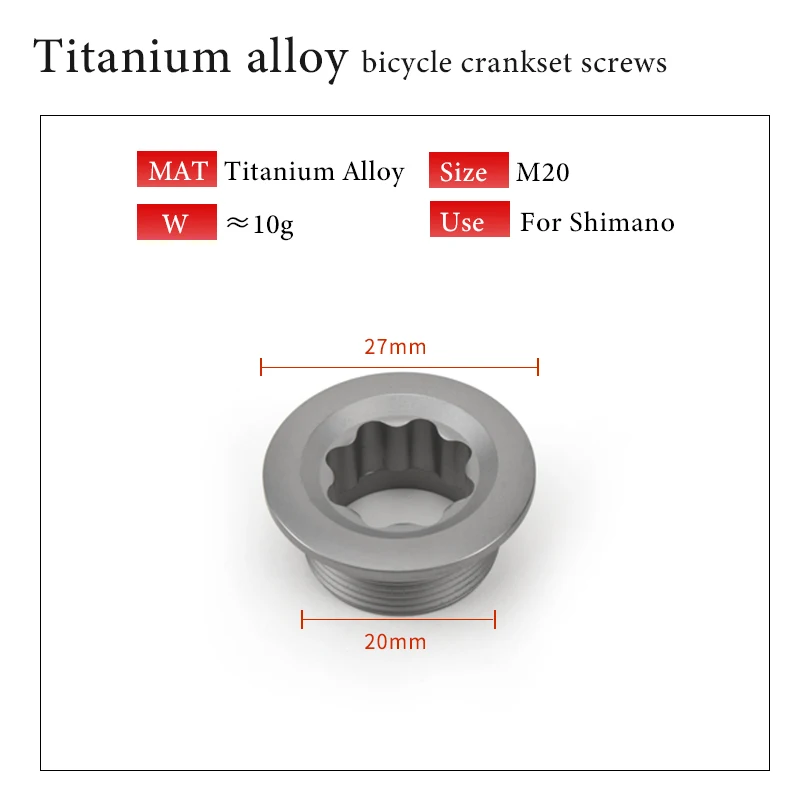 Tito-Titanium Alloy Bike Crank Cover, Parafuso M20, Parafuso de fixação do braço do manivela, Rosca com tampa, Peças de bicicleta