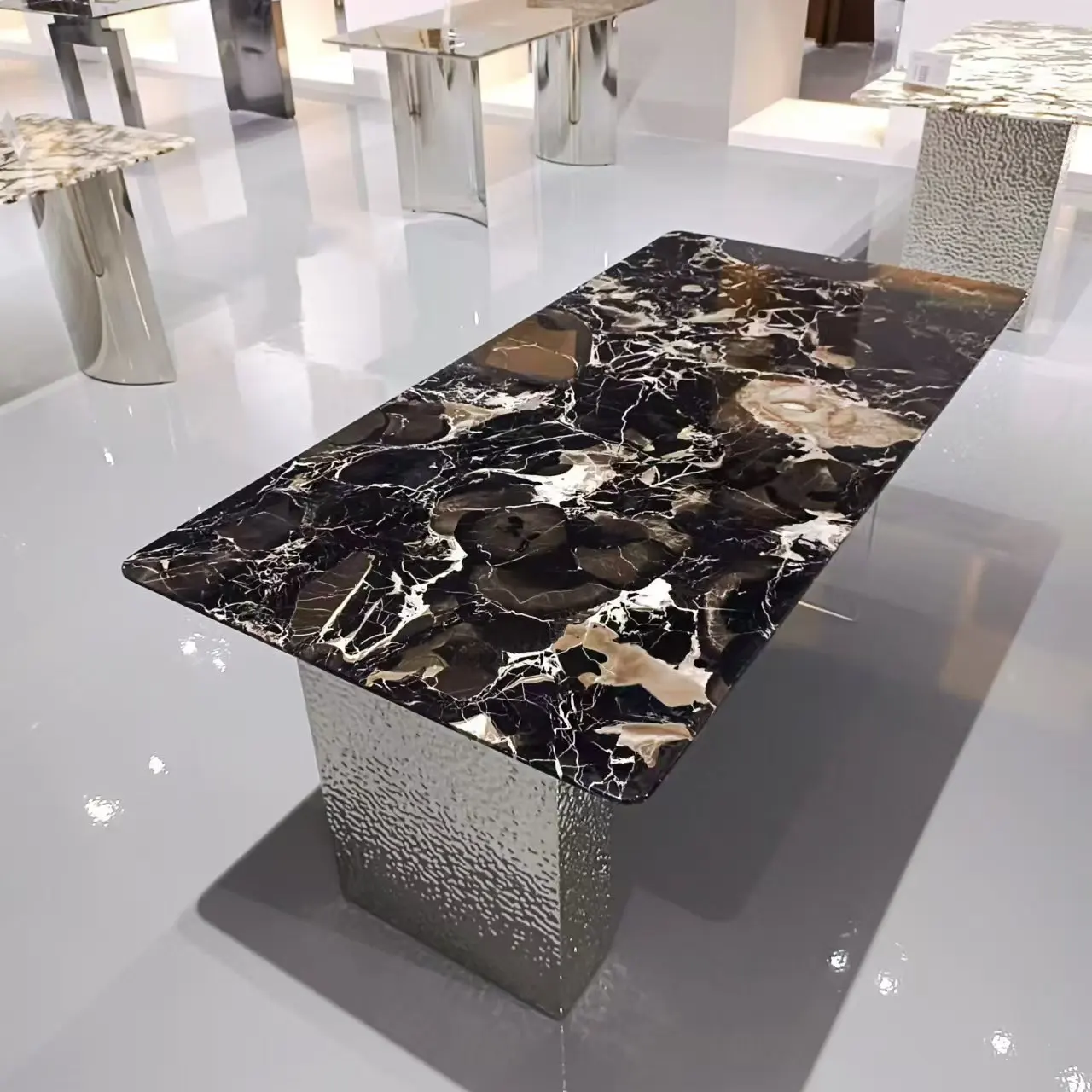 

Acrylic Black Rose Cary Ice Jade Snow Mountain Flying Fox Blue Crystal Natural Luxury Stone Marble Dining Table Dining Table