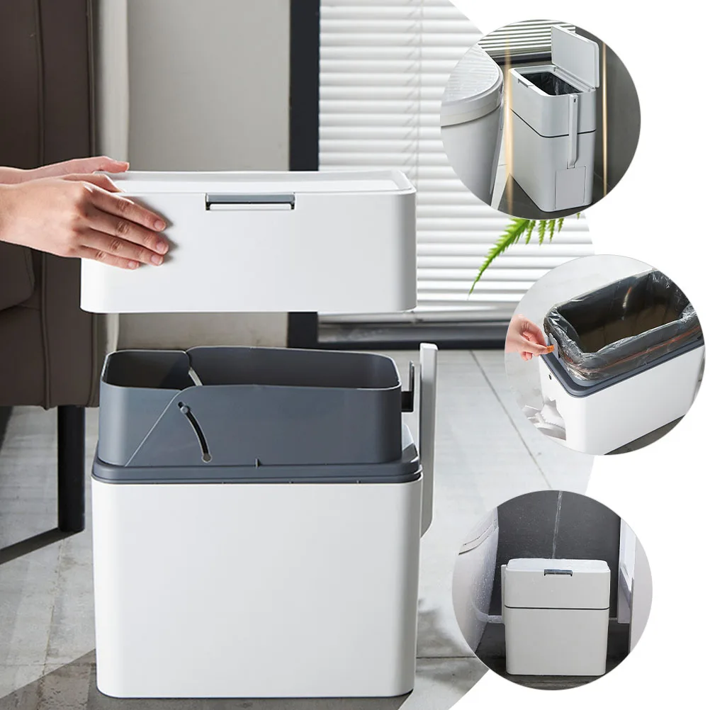 

Trash Can Bathroom Garbage Bin Toilet Brush Set Large Capacity Space Saving Bathroom Waste Basket Kitchen Rubbish Container