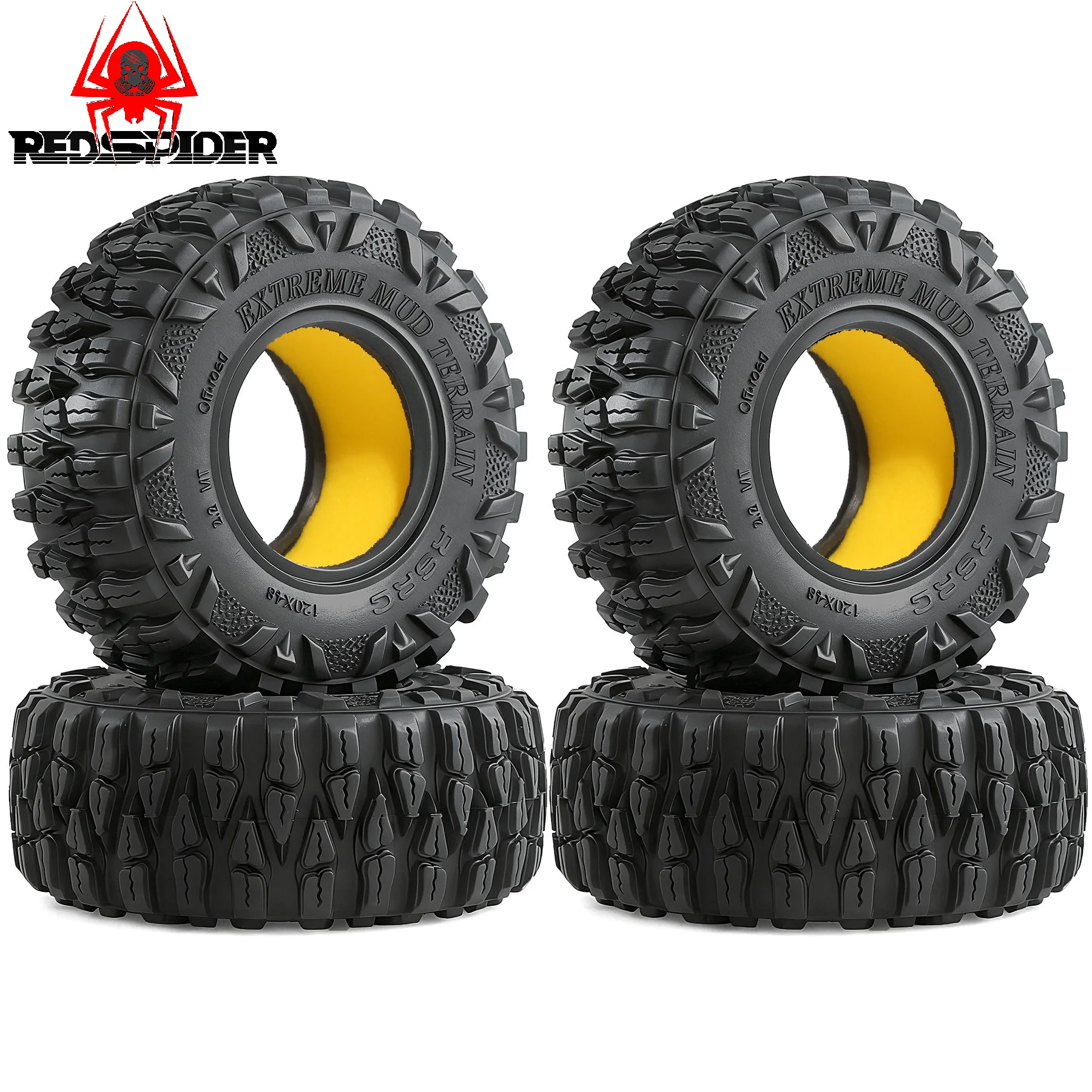 

RED SPIDER 4pcs Outer diameter120mm 2.2 inch Rubber Tire Wheel Tyre for 1/8 1/10 RC Crawler Axial SCX10 Capra RR10 Upgrade Parts