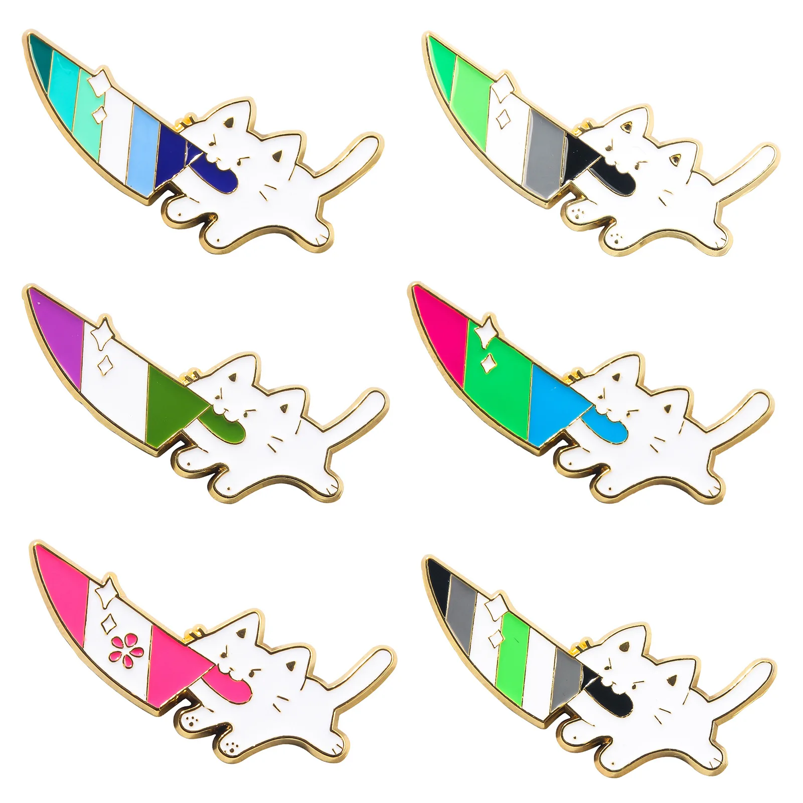 Creative cartoon color funny cat with radish knife brooch, cat creative personality badge brooch