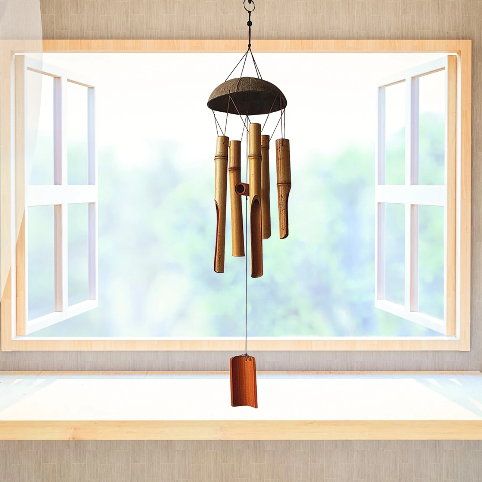 

Bamboo Coconut Shell Wind Chimes Outdoor Bamboo Wind chimes for Outdoor Garden Decoration Wind chimes Wind bells 5 Tubes