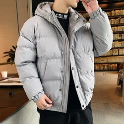 Casual 2024 Autumn Winter Men's Hooded Bread Cotton-Padded Jackets Outwear Solid Color Thick Parkas Windproof Warm Top Down Coat