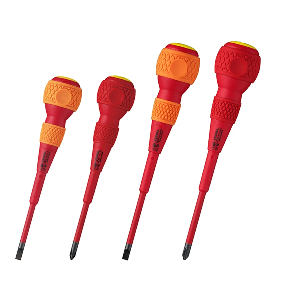 VESSEL 200 Ball Grip Insulated Screwdrivers Japan 1000v Insulating Electrician Slotted& Phillips Screwdriver Series