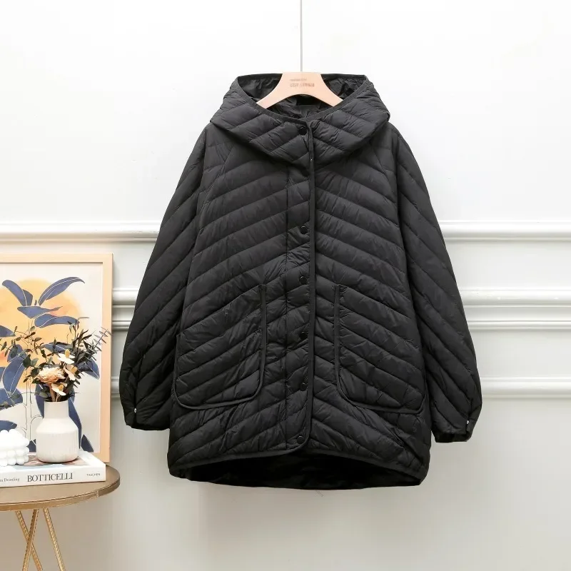 Imagem -06 - Jaqueta Puffer Leve para Mulheres Cabolsa 90 Branco de Pato Viajante Solto com Capuz Parkas Casual Roupa Quente Básica à Prova de Vento Inverno 2024