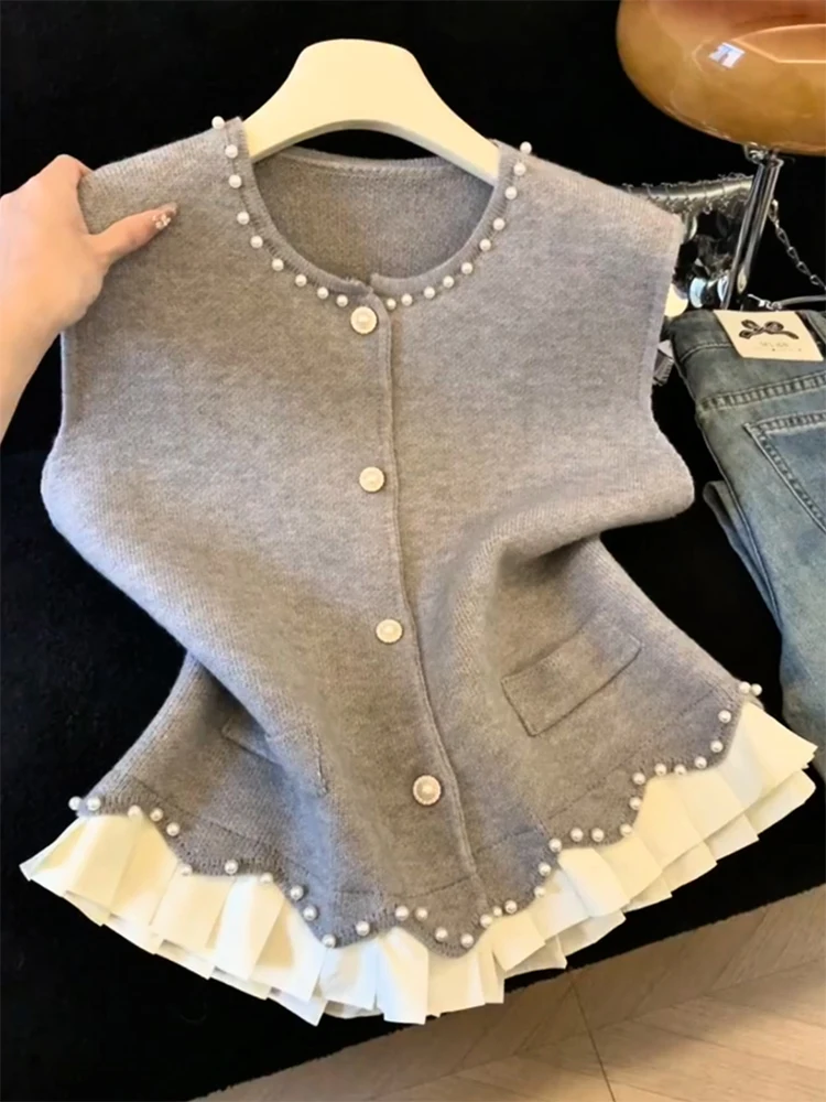 

Sweet Sle, кружевной вязаный жилет с бисером, Новое зимнее поступление, большие размеры, модный универсальный топ Agel, женский свитер, кардиган