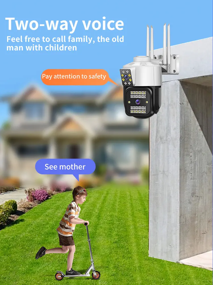 

4MP UHD 390Eyes APP Двойной объектив Полноцветная IP-купольная камера AI Обнаружение гуманоидов Безопасность CCTV Домофон Радионяня