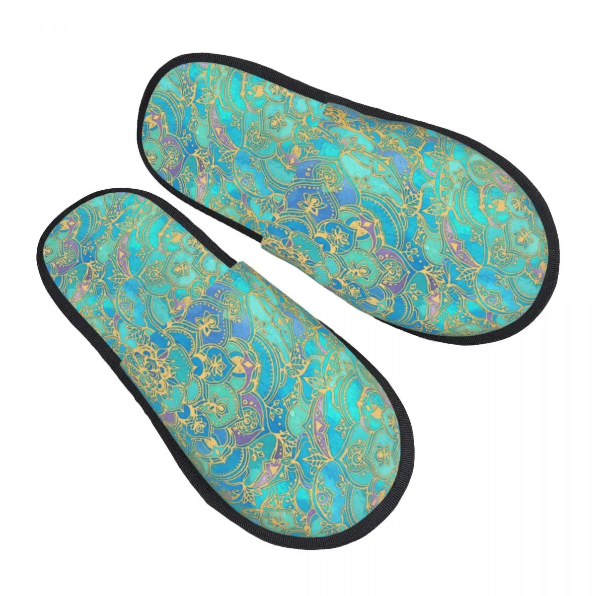 

Custom Sapphire Jade Stained Glass Mandala Soft Memory Foam House Slippers Women Bohemian Boho Comfy Warm Anti-skid Sole Slipper