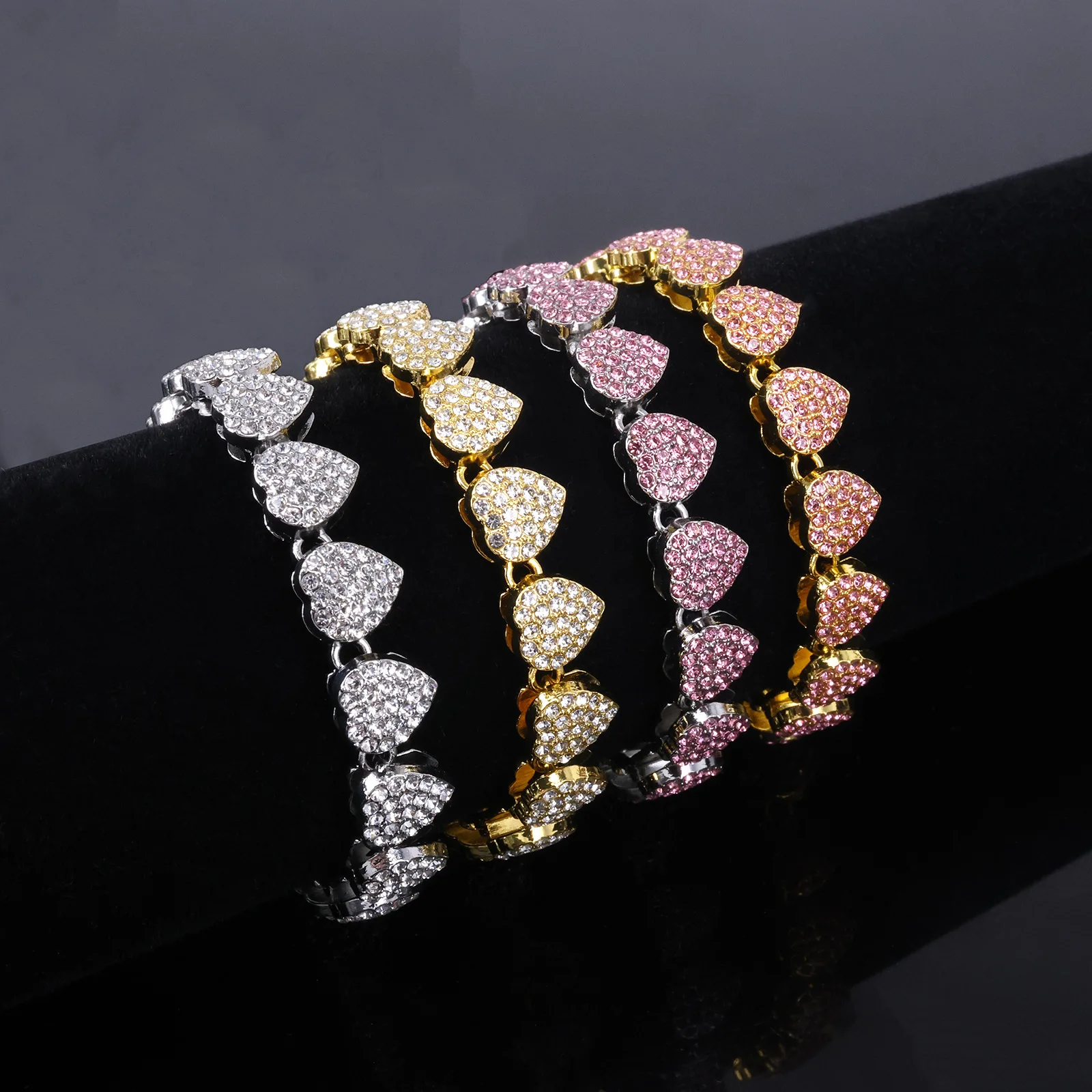 Hip Hop Heart Shape Cubin Chain Necklace Gold/Silver Color Necklace For Men Women Full Zircon Out Men Women Jewelry