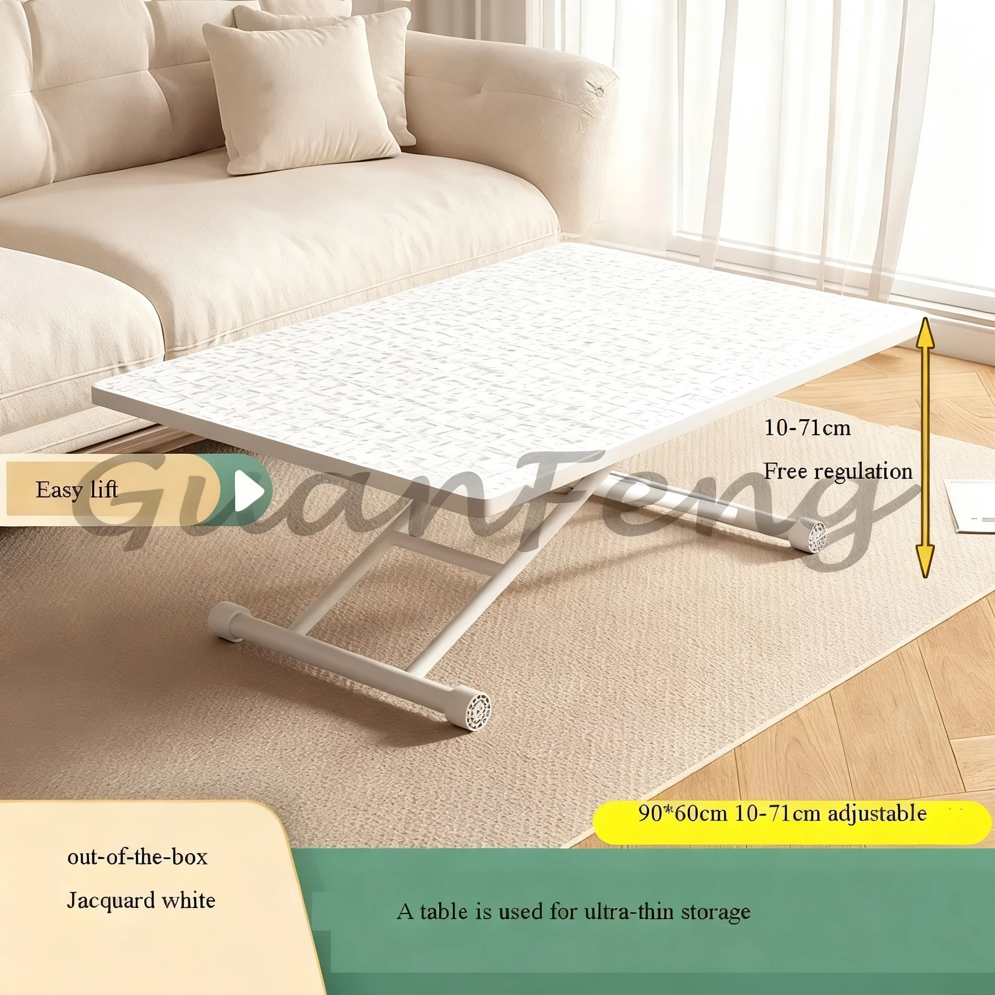 Folding height adjustable coffee table, multi-function portable bedside laptop desk