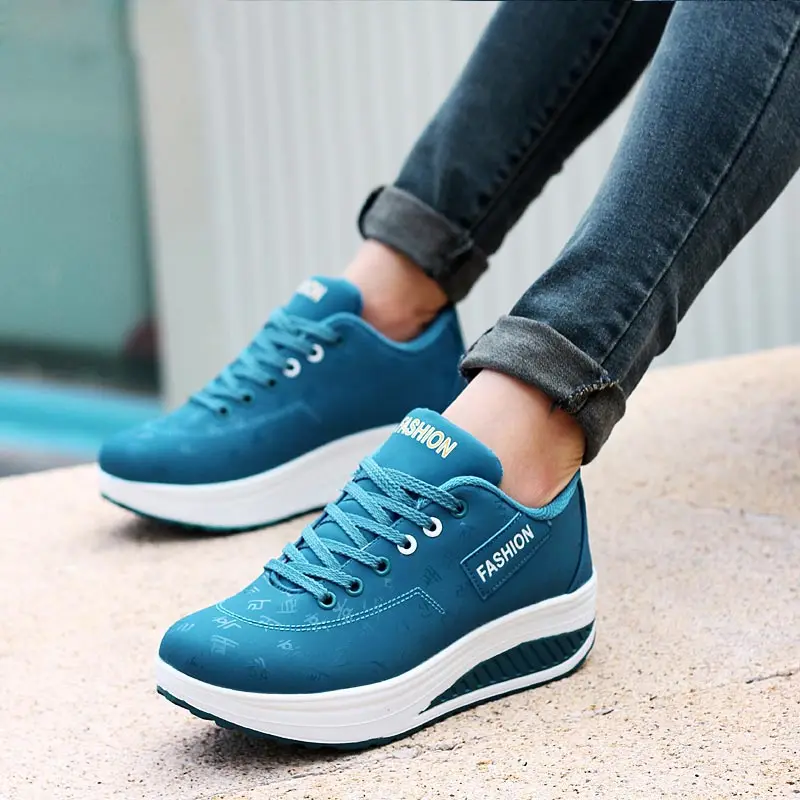 Plus Size Autumn PU Leather Women Sneakers Platform Sports Shoes Women\'s Original Running Shoes Woman Sport Blue Boty GMB-1635