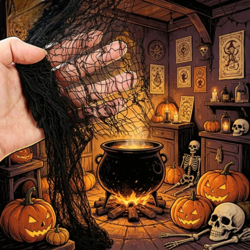 76x183cm Halloween-Gaze-Dekoration Übergroßer Gruseliger Stoff Halloween-Dekoration Tragbares Schwarz-Weißes Gittergewebe Party-Zubehör – Detail 7