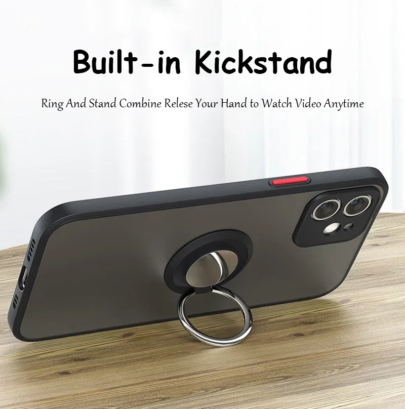Funda con soporte de anillo magnético para iPhone 16 15 14 13 12 Mini 11 Pro XS Max SE 2022 2020 XR X 8 7 Plus TPU parachoques cubierta de plástico mate