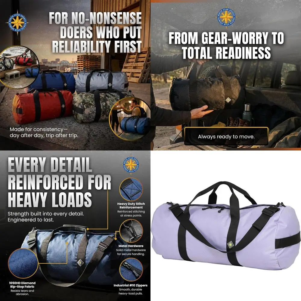

Large Ripstop Duffel Bags, Ultra-Durable & Tear-Resistant, Reinforced Stitching, Weatherproof, Packable for Travel (14 x 30, 75L