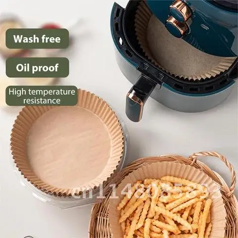 25-50pcs Air Fryer Parchment Liners Disposable Perforated Wood Pulp Papers Non-Stick Steaming Mat Baking Utensils For Kitchen