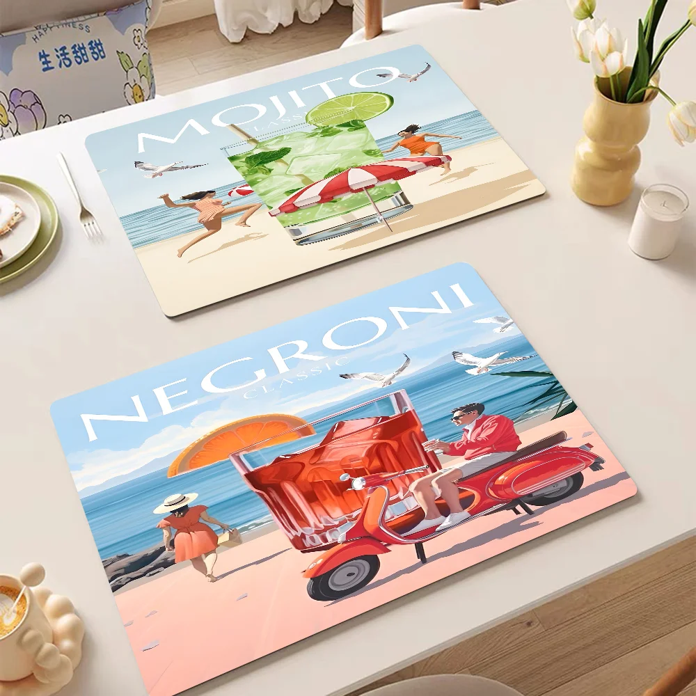 

Cartoon Fruit Juice Mojito Aperol Spritz Exquisite Kitchen Drain Pad Super Absorbent Dinnerware Placemat Desktop Decor Pads