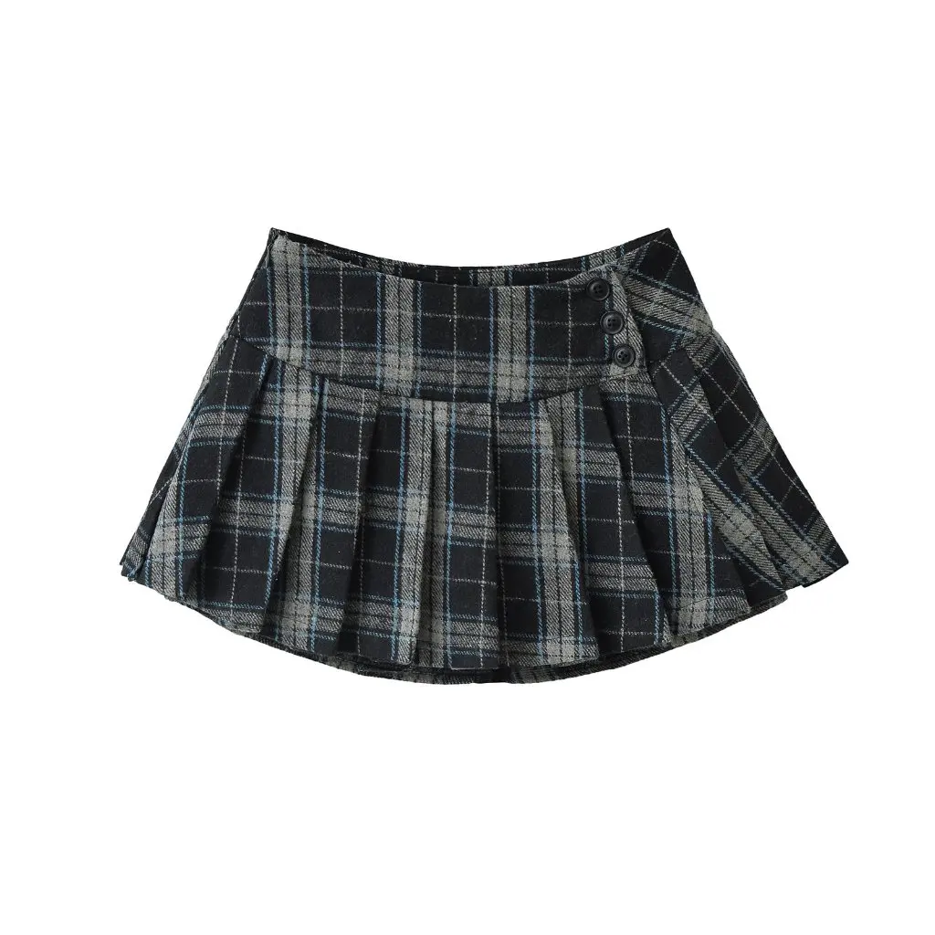 

Women's High Waist Pleated Skirt Retro American Style Slimming A-Line Plaid Skirt for College Girls Summer Trendy Hot