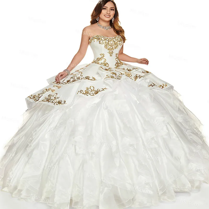 Vestidos de Quinceañera de Charro blanco puro, vestido de Organza esponjoso con volantes para baile de graduación, vestido de desfile, corsé dulce 15, 2021