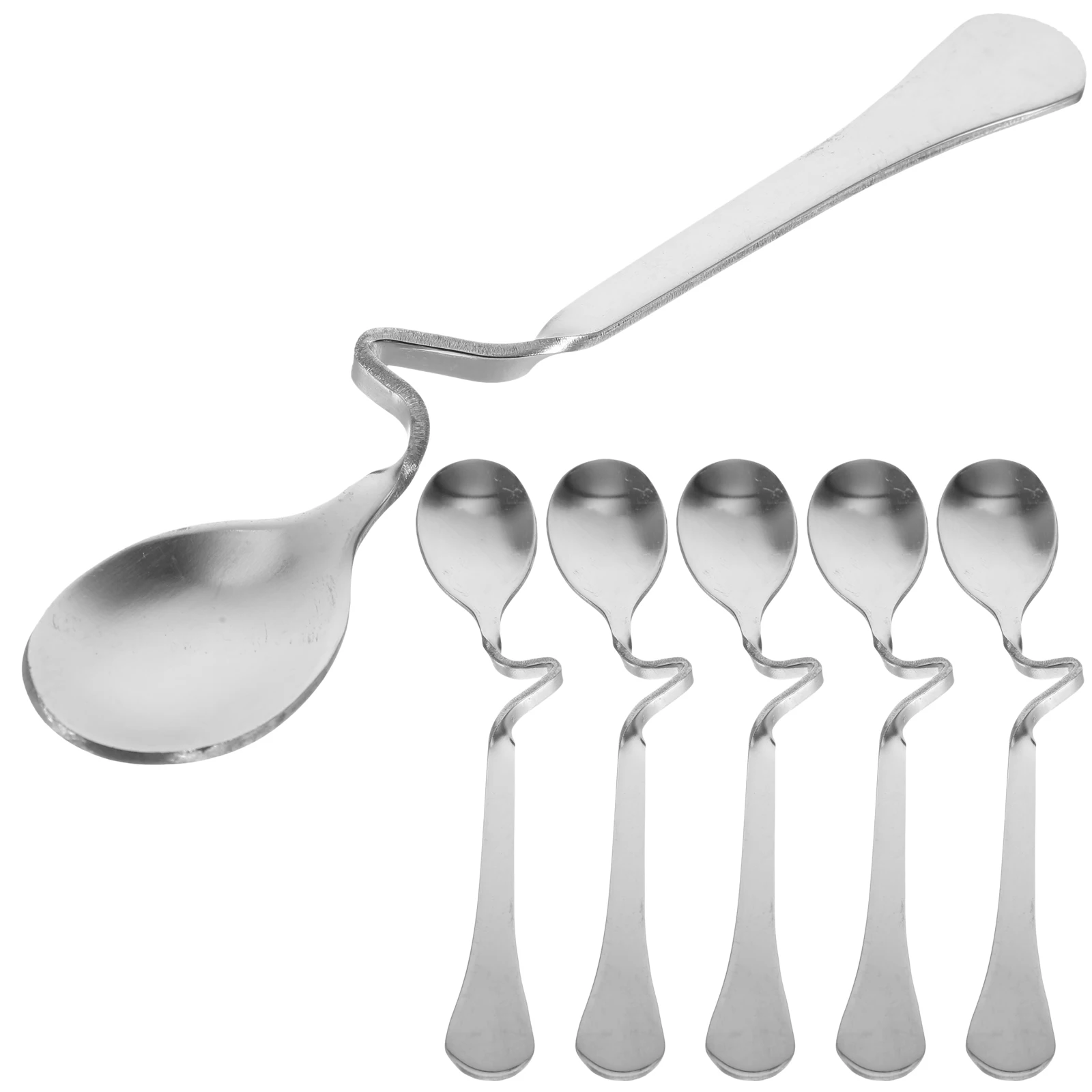 6pcs Coffee Spoon Stainless Steel Curved Handle Mini Stirring Silver Ergonomic Practical Kitchen Bar Utensils
