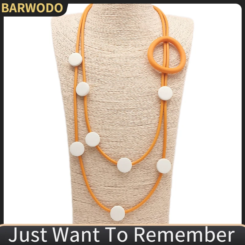 BARWODO Round Wooden Necklace For Women Ethnic Gothic Rubber Pendants Double Layer Jewelry Vintage Accessories Choker Necklace