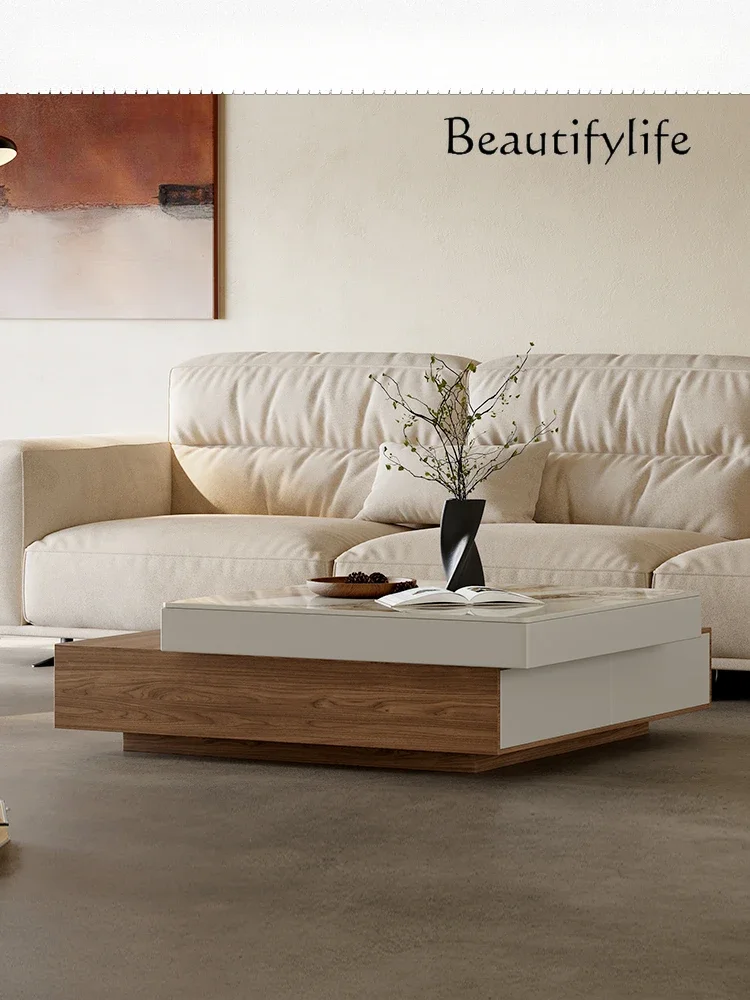 

Italian Minimalist Rock Plate Coffee Table Living Room High-End Light Luxury Design Square Rotating Coffee Table