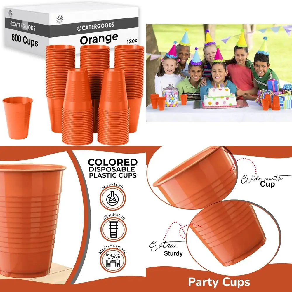 

Оранжевые одноразовые чашки для вечеринок на 12 унций — упаковка 600 прочных цветных чашек без BPA для торжеств
