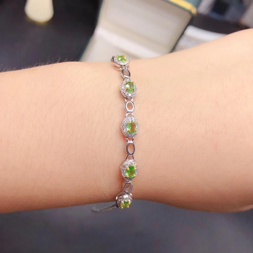 

0.75ct Natural Tsavorite Bracelet for Daily Wear 3*4mm VVS Tsavorite Jewelry with 3 Layers 18K Gold Plating Woman Birthday Gift